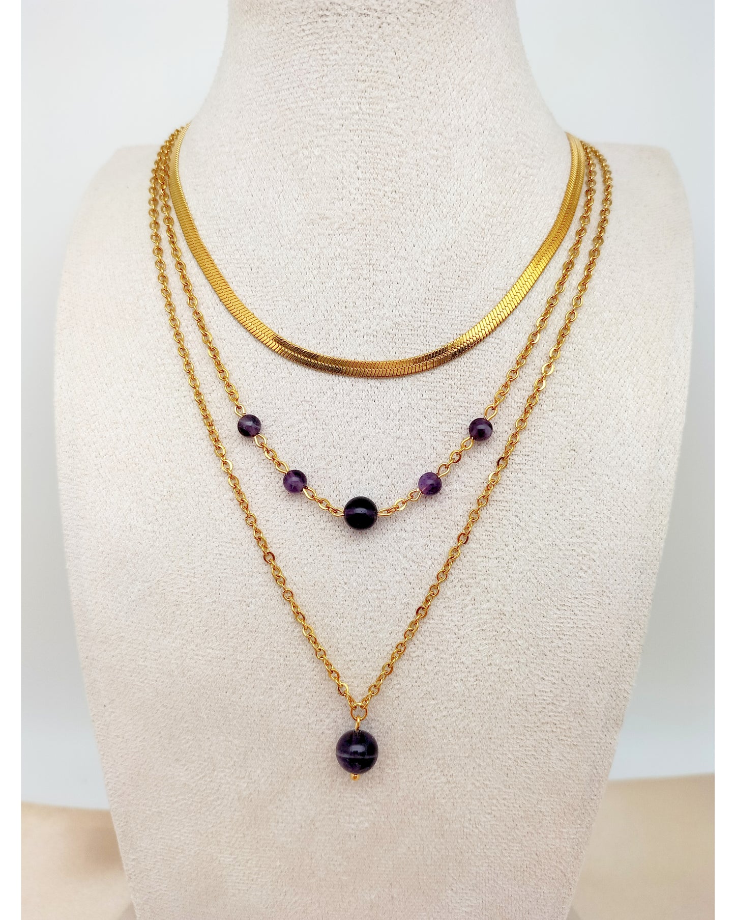 Collier HERMIONE ~ 4 pierres disponibles 🌷 doré/argenté
