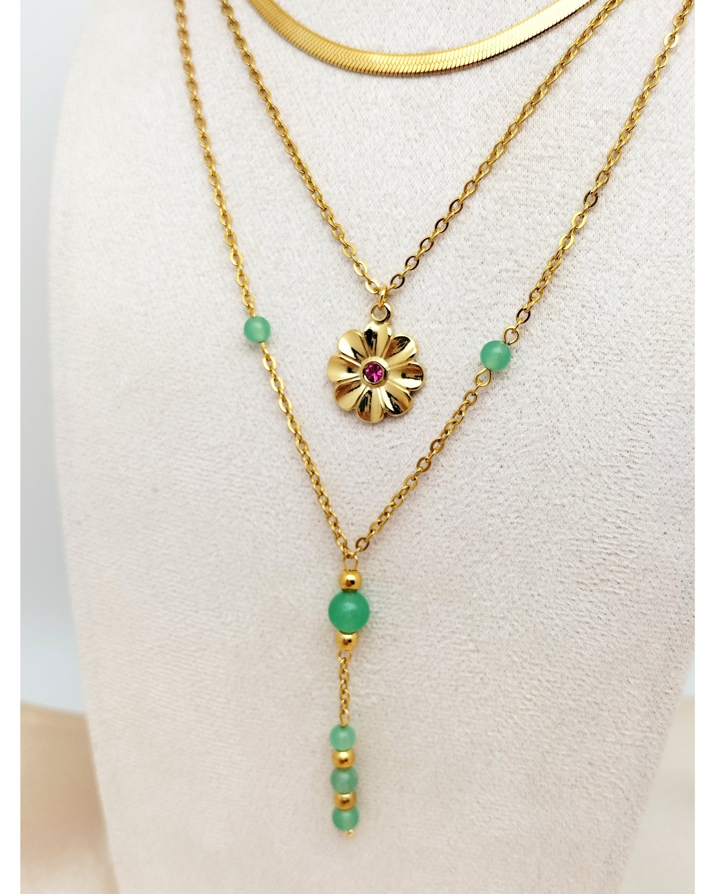 Collier SOPHIA ~ 3 pierres disponibles 🌷 doré/argenté