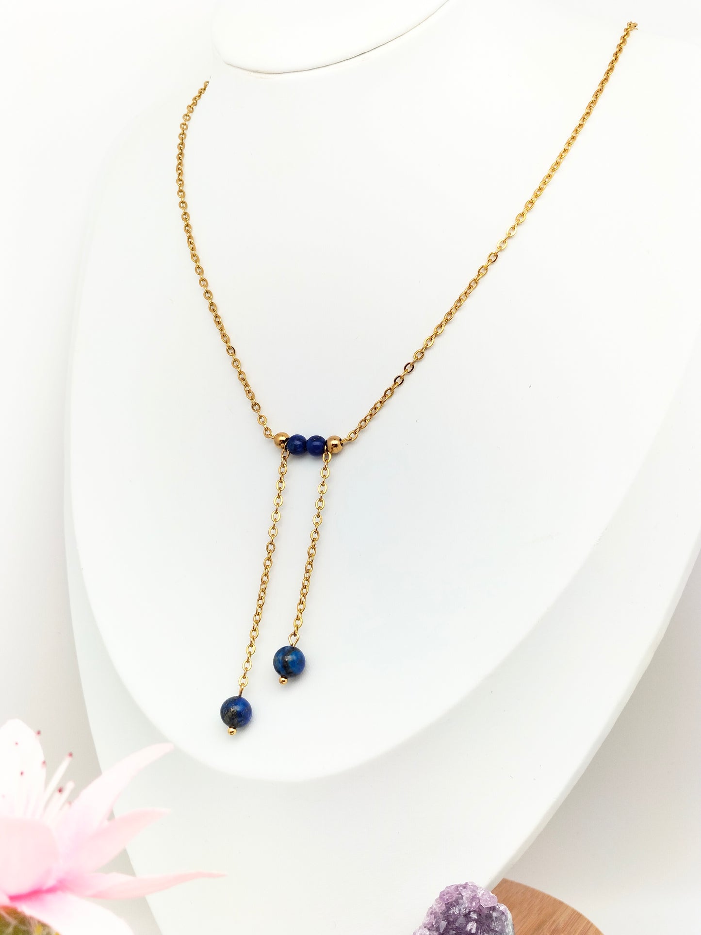 Collier ARCADIA ~ 4 pierres disponibles 🌷 doré/argenté