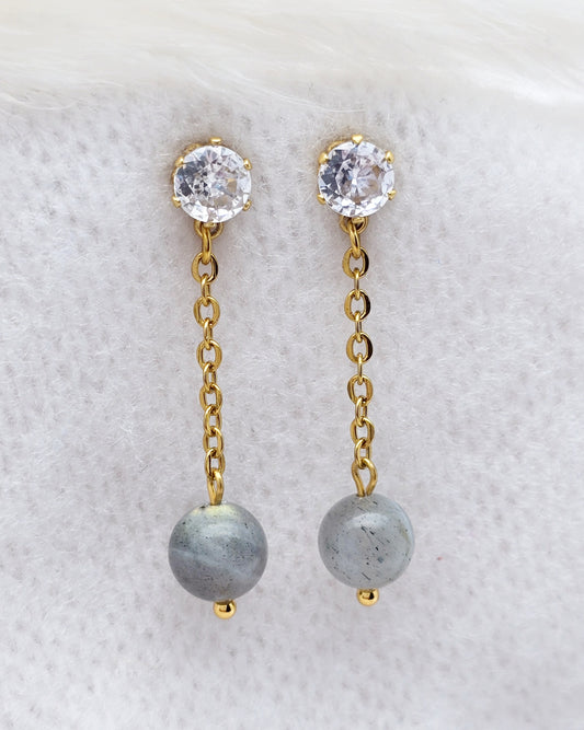 Boucles d'oreilles ALEXANDRA ~ 6 pierres disponibles 🌷 doré/argenté