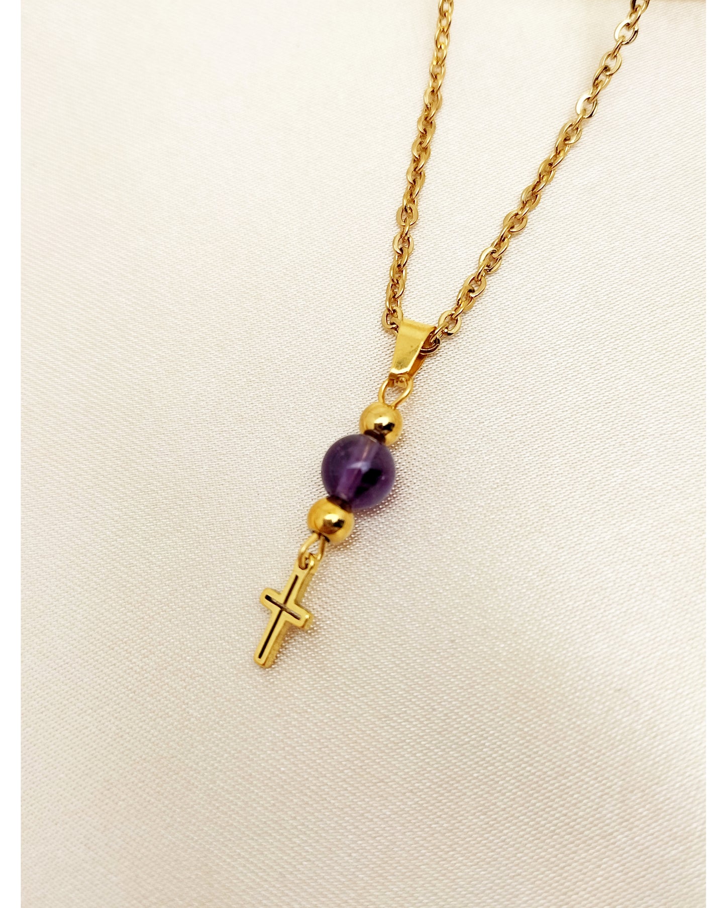 Collier CROIX ~ 5 pierres disponibles 🌷 doré/argenté