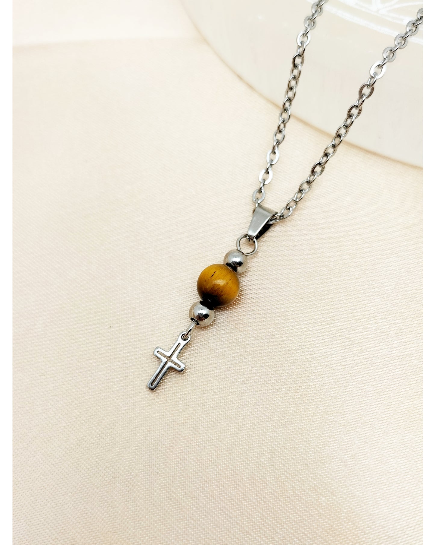 Collier CROIX ~ 5 pierres disponibles 🌷 doré/argenté