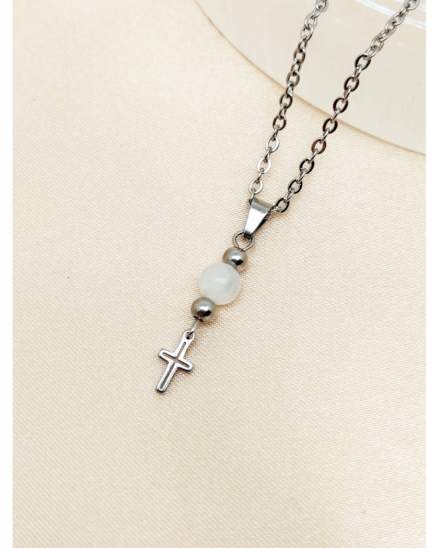 Collier CROIX ~ 5 pierres disponibles 🌷 doré/argenté