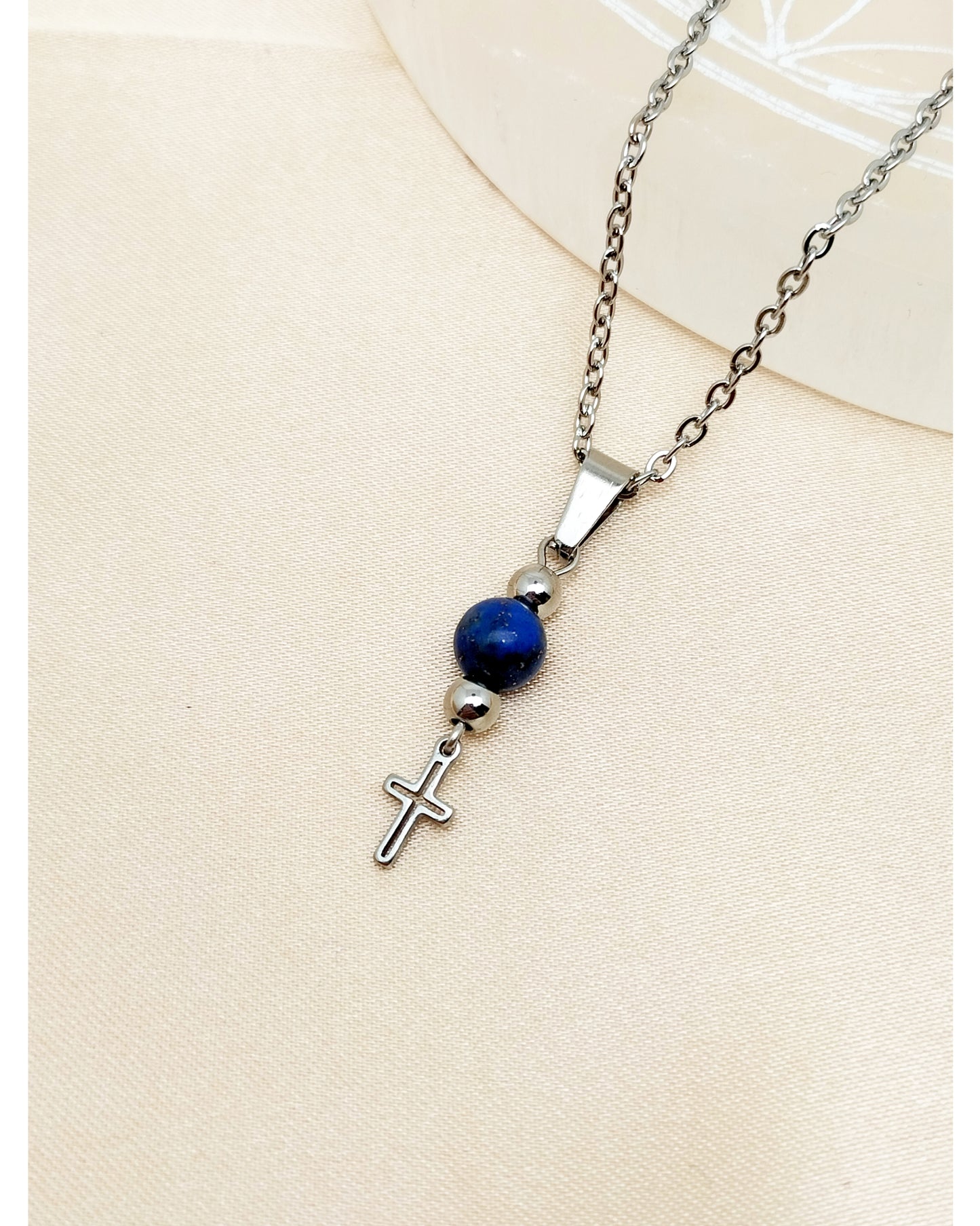 Collier CROIX ~ 5 pierres disponibles 🌷 doré/argenté