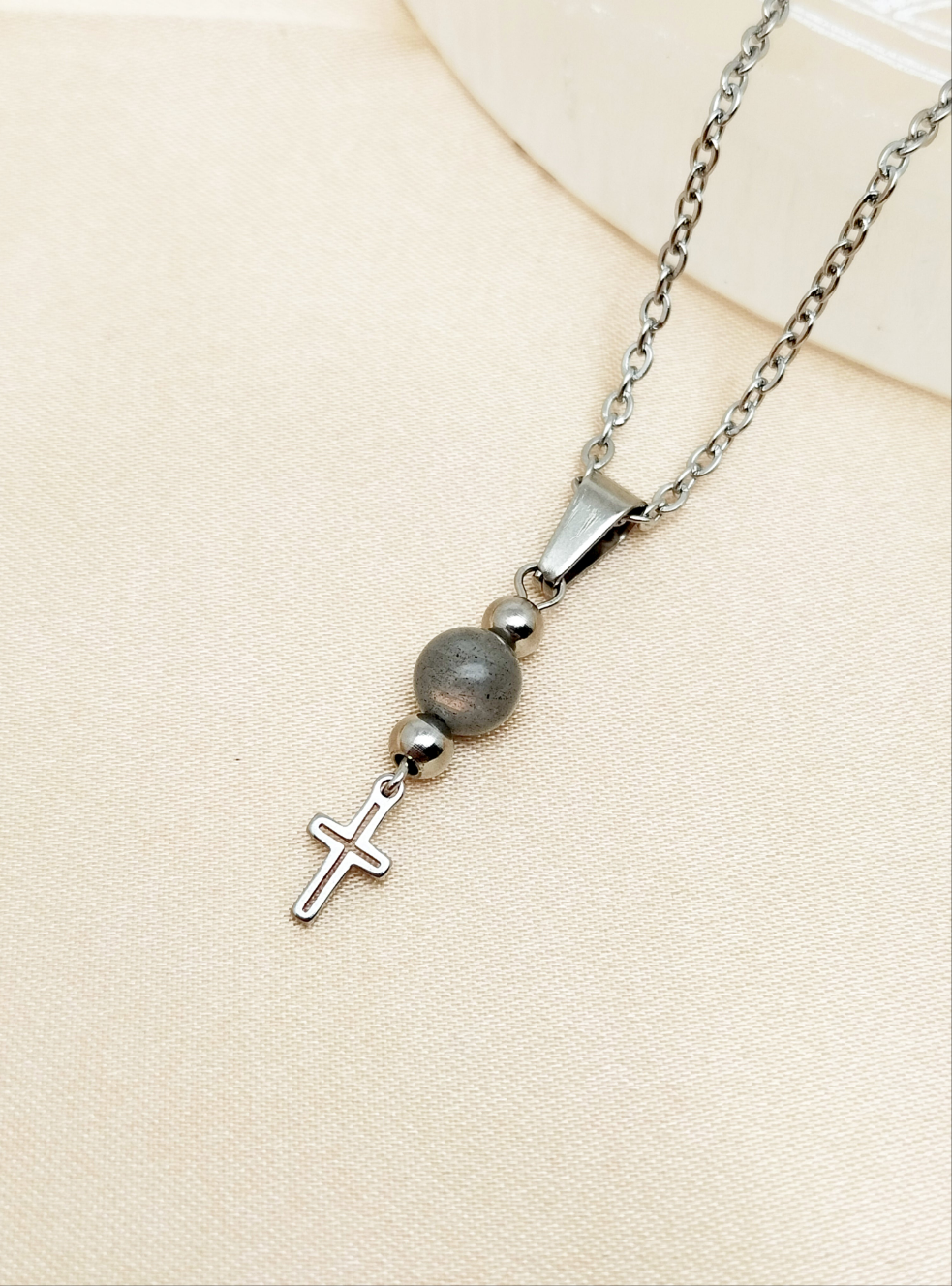 Collier CROIX ~ 5 pierres disponibles 🌷 doré/argenté