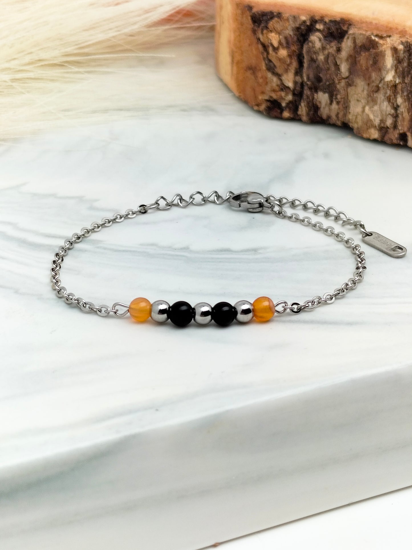 Bracelet HÉLÈNE ~ cornaline+onyx / améthyste+onyx 🌷 doré/argenté