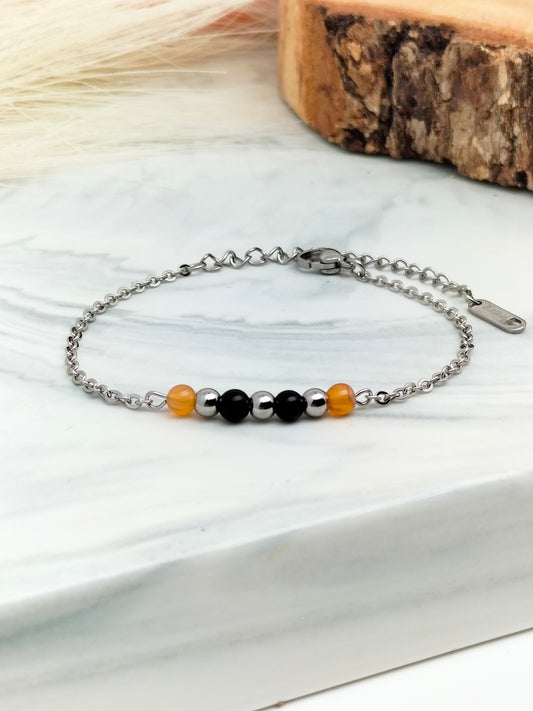 Bracelet HÉLÈNE ~ cornaline+onyx / améthyste+onyx 🌷 doré/argenté