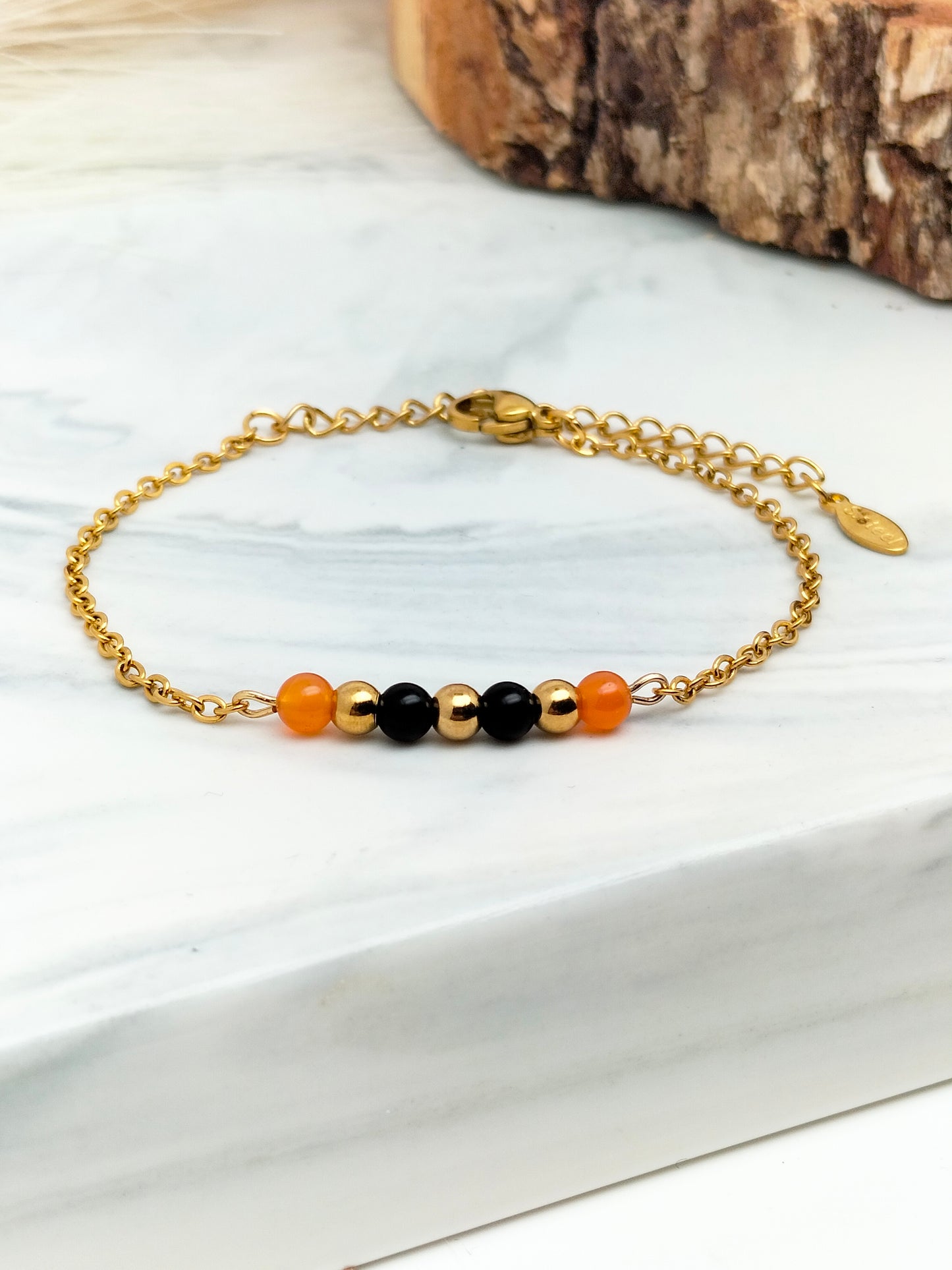 Bracelet HÉLÈNE ~ cornaline+onyx / améthyste+onyx 🌷 doré/argenté