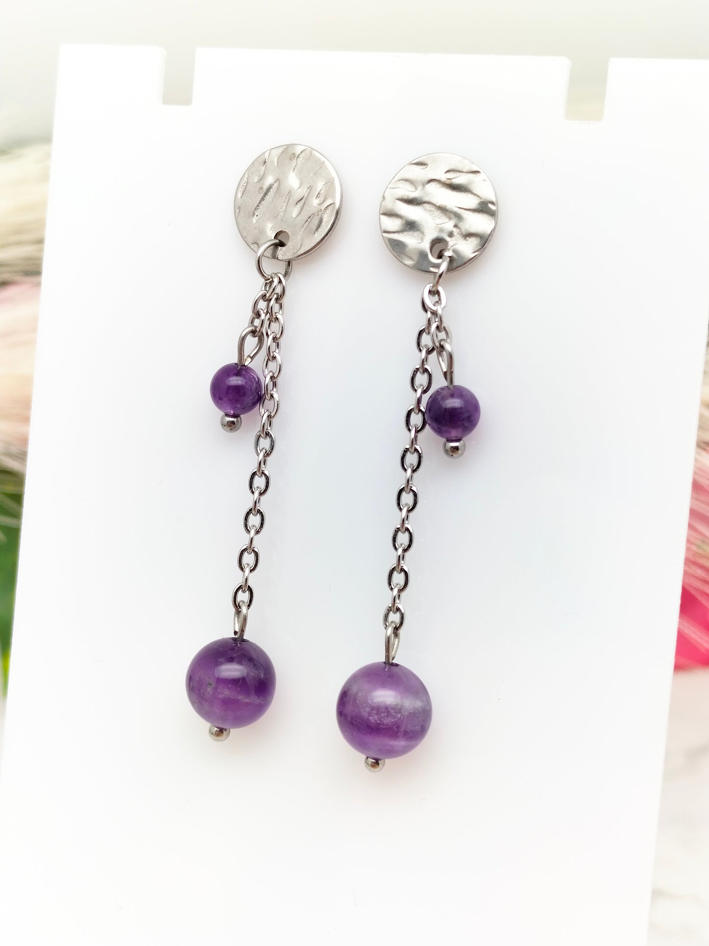 Boucles d'oreilles IRIS ~ 3 pierres disponibles 🌷 doré/argenté