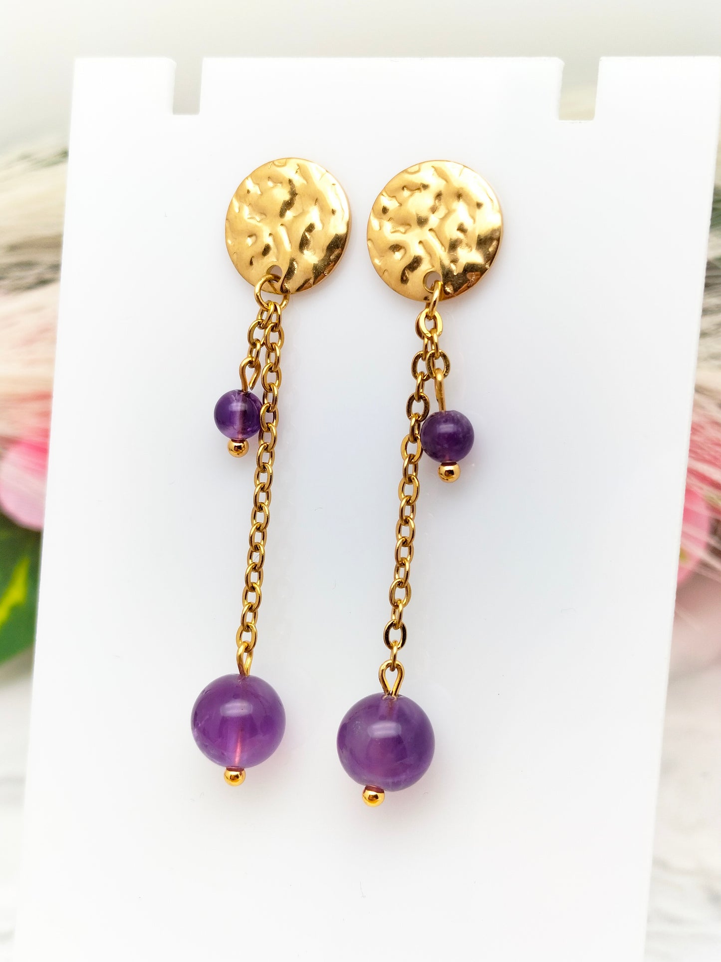 Boucles d'oreilles IRIS ~ 3 pierres disponibles 🌷 doré/argenté