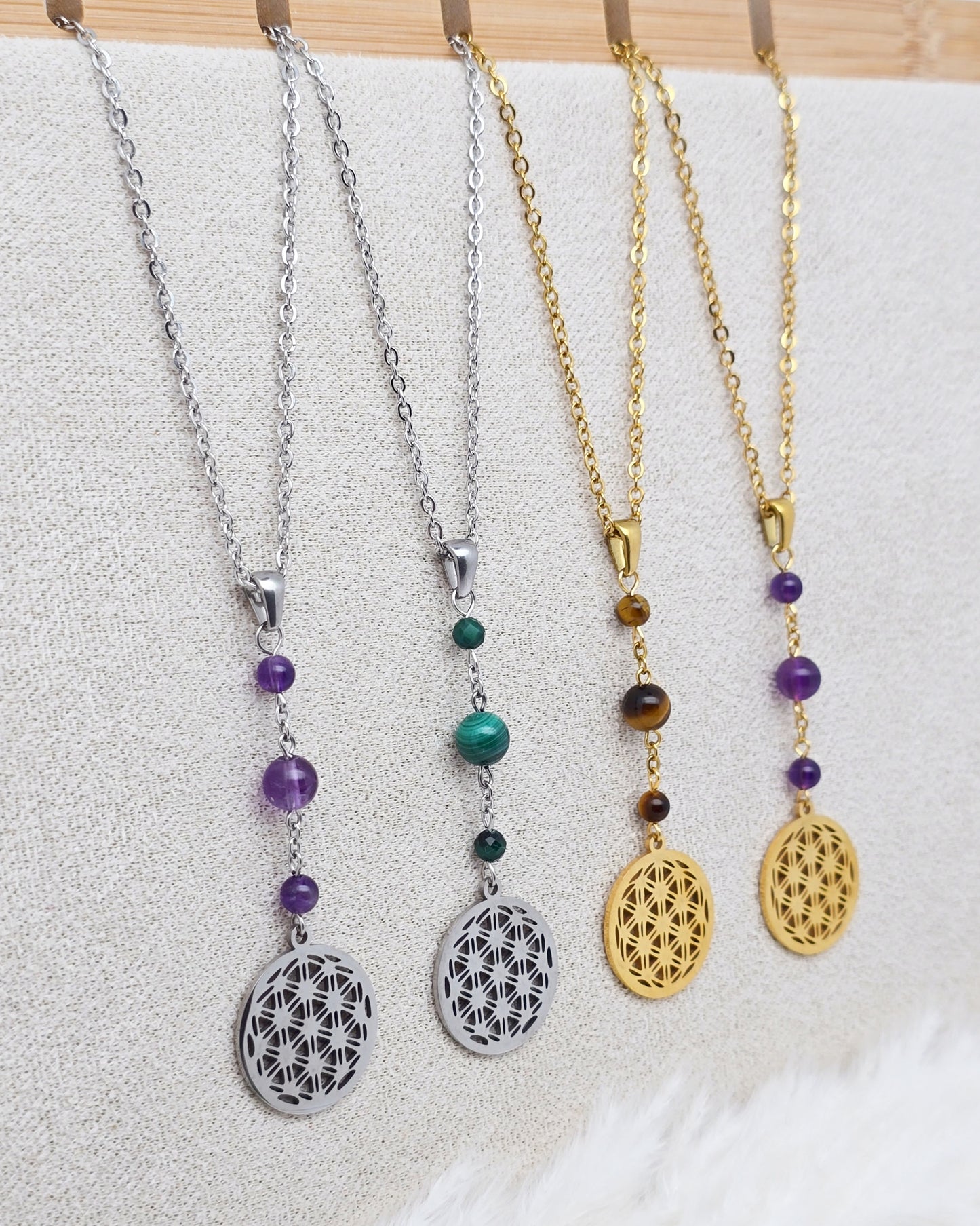 Collier ORPHÉE ~ 3 pierres disponibles 🌷 doré/argenté -