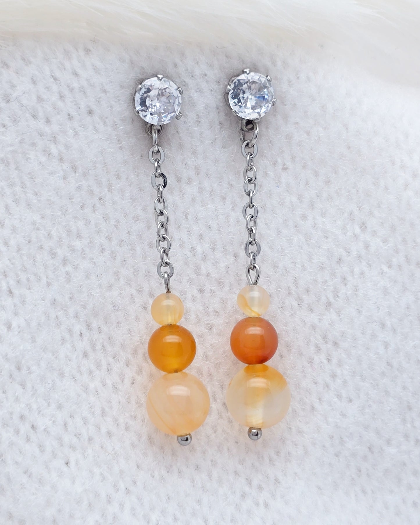 Boucles d'oreilles DÉLIA ~ 3 pierres disponibles 🌷 doré/argenté