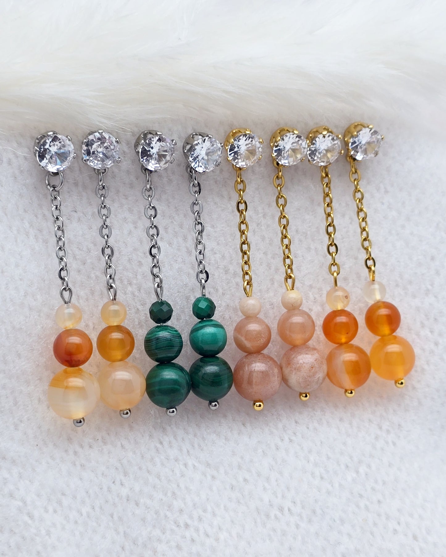 Boucles d'oreilles DÉLIA ~ 3 pierres disponibles 🌷 doré/argenté