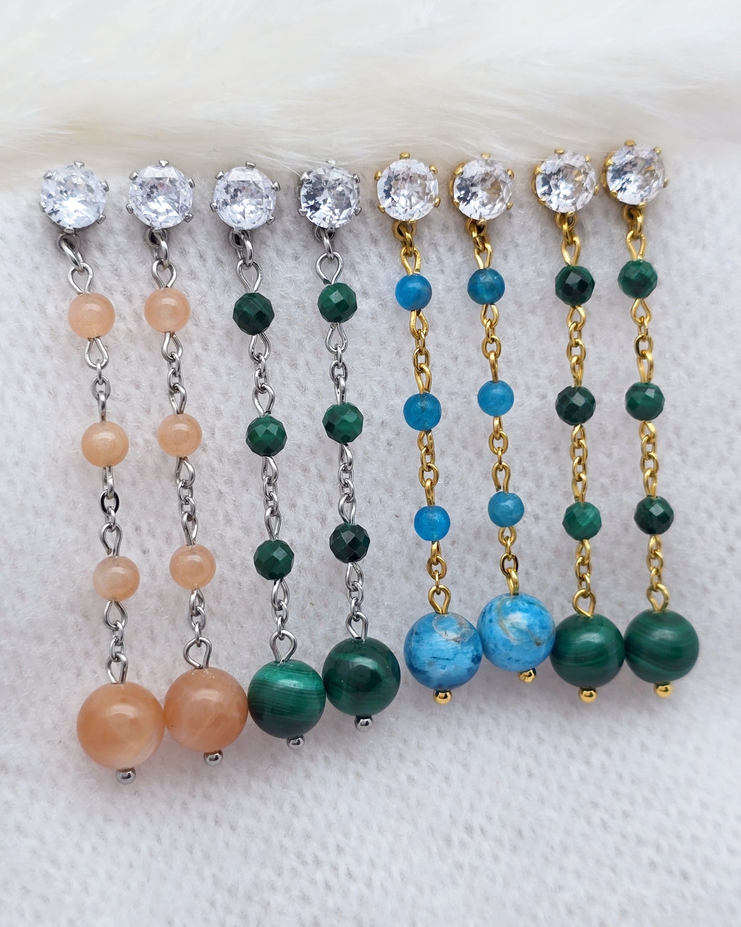 Boucles d'oreilles EURYDICE ~ 6 pierres disponibles 🌷 doré/argenté