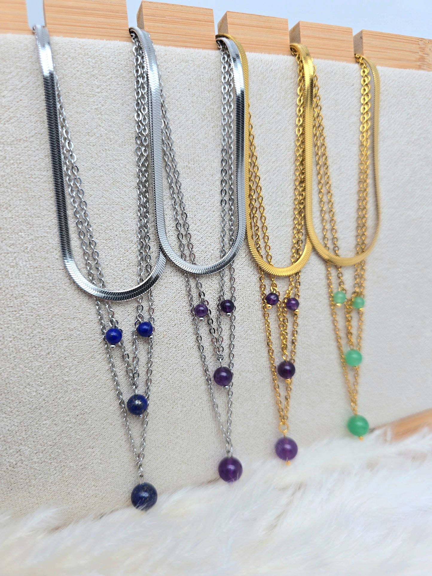 Collier DANAÉ ~ 3 pierres disponibles 🌷 doré/argenté