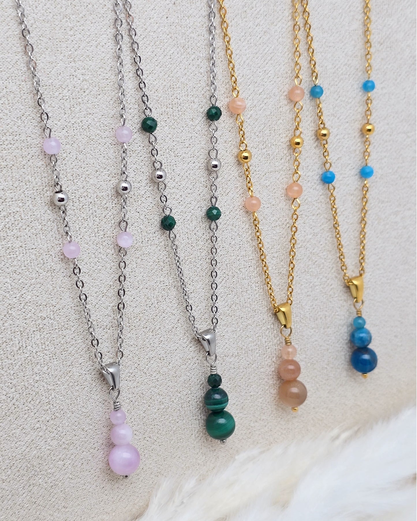 Collier ATHÉNA ~ 4 pierres disponibles 🌷 doré/argenté