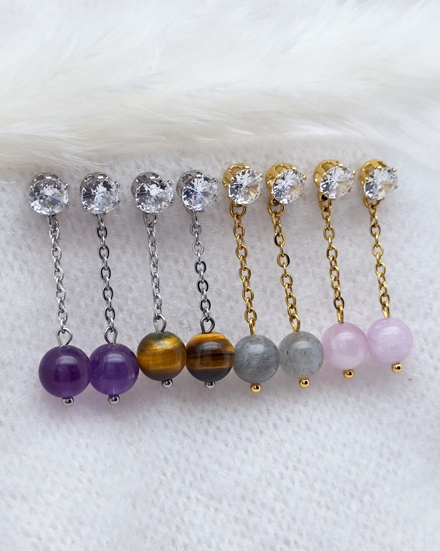 Boucles d'oreilles ALEXANDRA ~ 6 pierres disponibles 🌷 doré/argenté