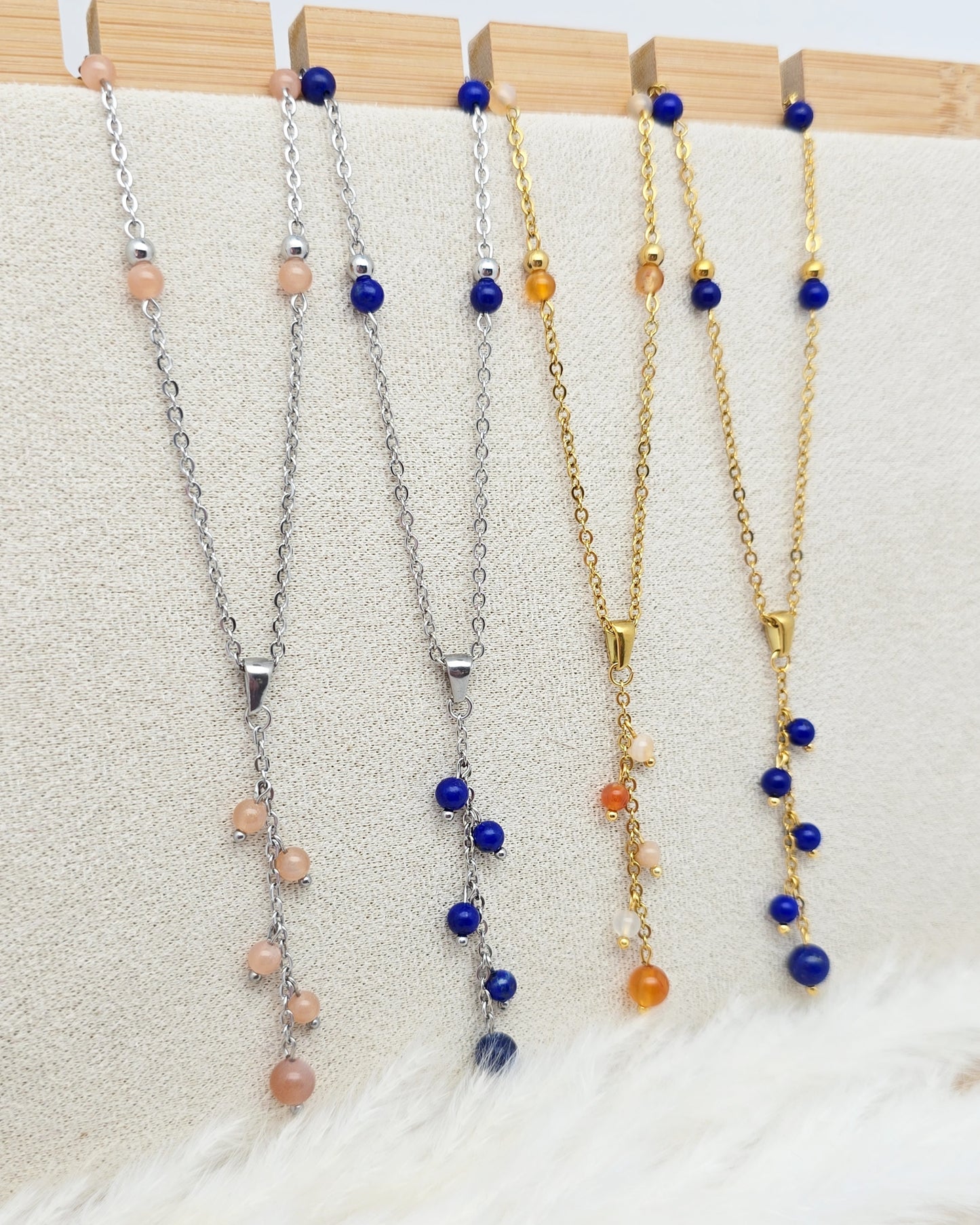 Collier APHRODITE ~ 3 pierres disponibles 🌷 doré/argenté