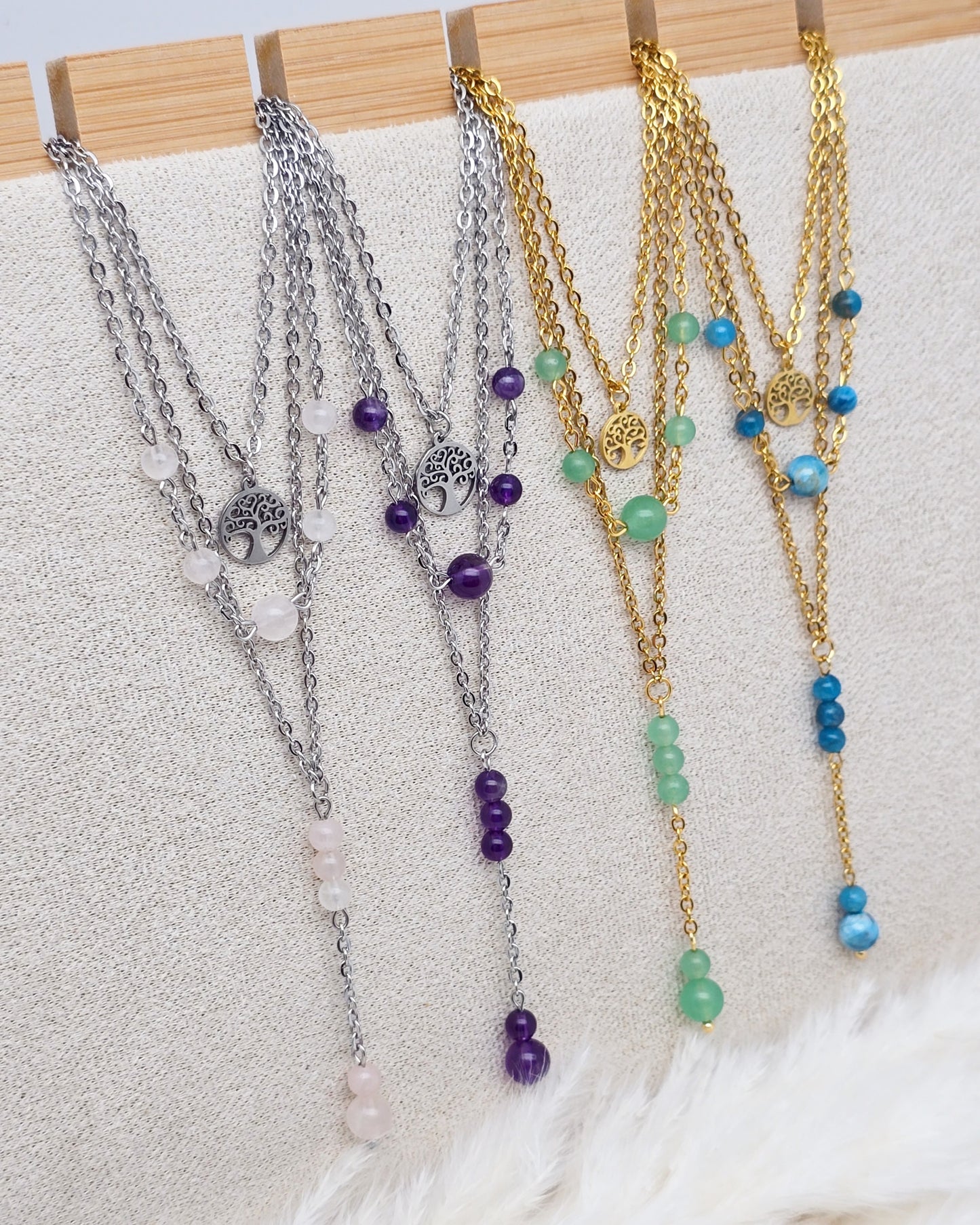Collier CALLYOPE ~ 5 pierres disponibles 🌷 doré/argenté