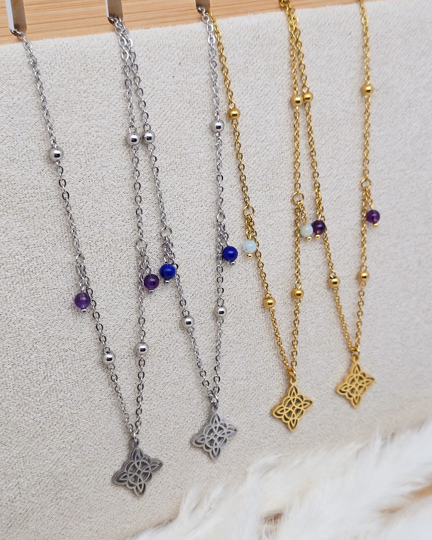 Collier ENDORA ~ 3 pierres disponibles 🌷 doré/argenté