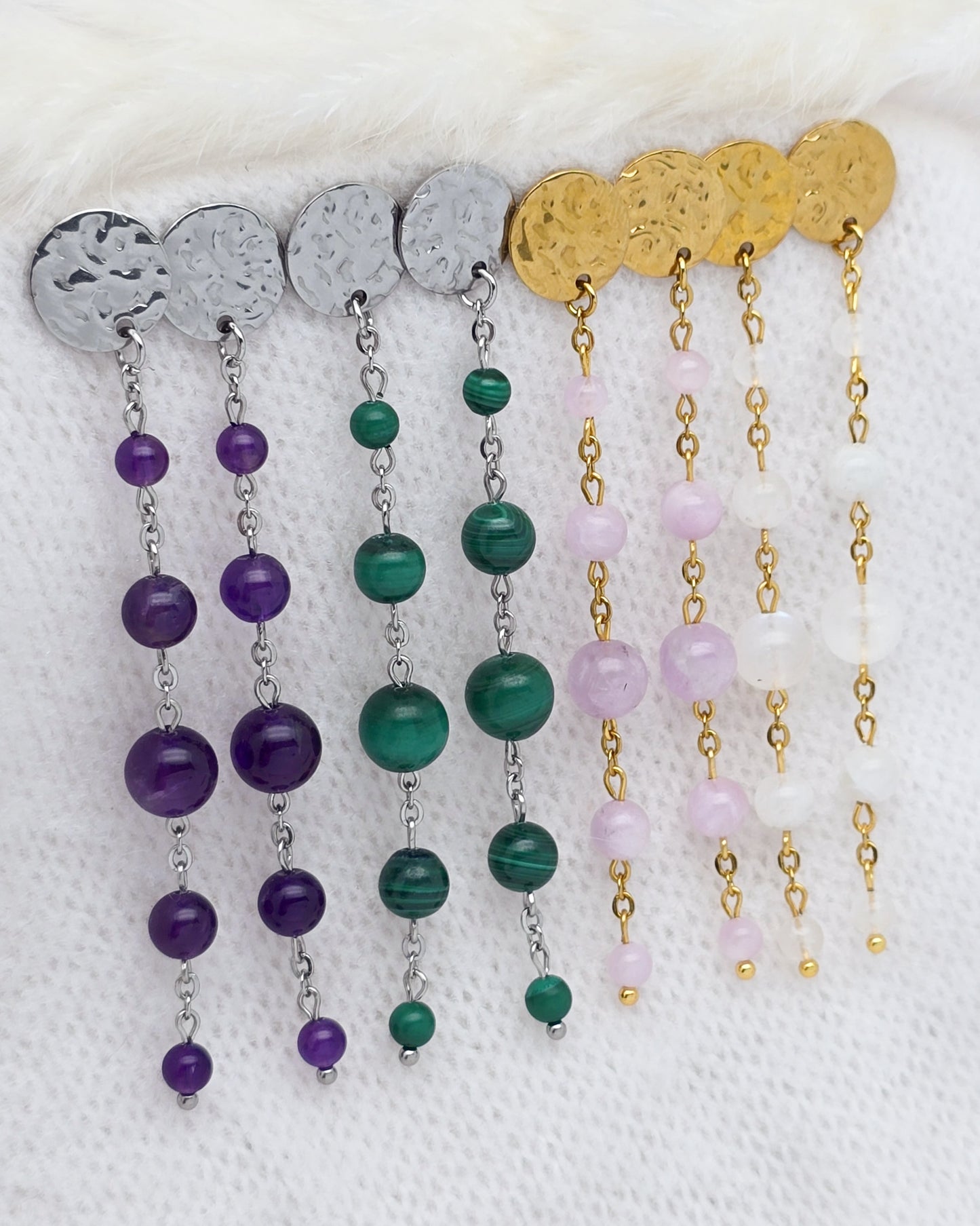 Boucles d'oreilles ATHENAÏS ~ 4 pierres disponibles 🌷 doré/argenté