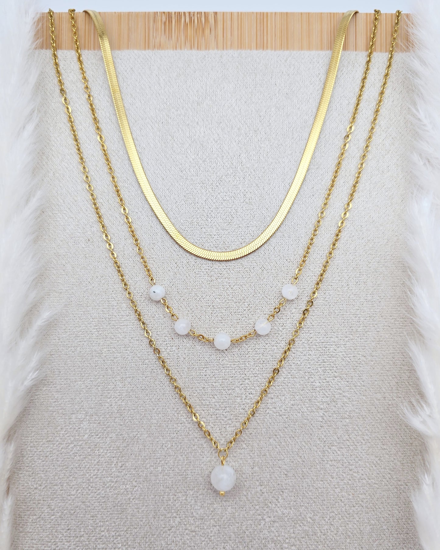 Collier HERMIONE ~ 3 pierres disponibles 🌷 doré/argenté