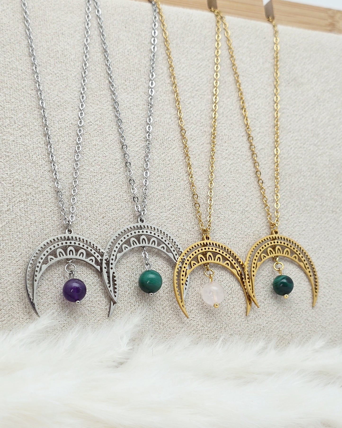 Collier LUNA ~ 4 pierres disponibles 🌷 doré/argenté
