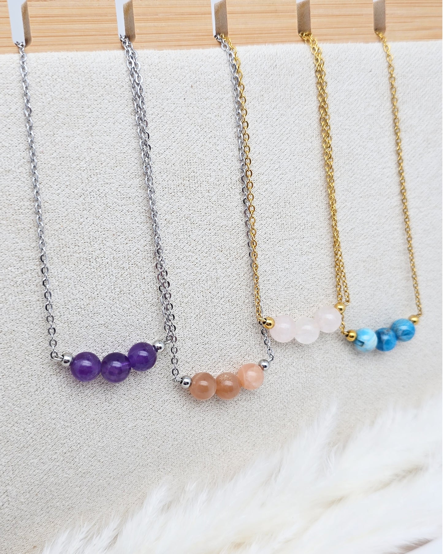Collier ANTHÉA ~ 6 pierres disponibles 🌷 doré/argenté