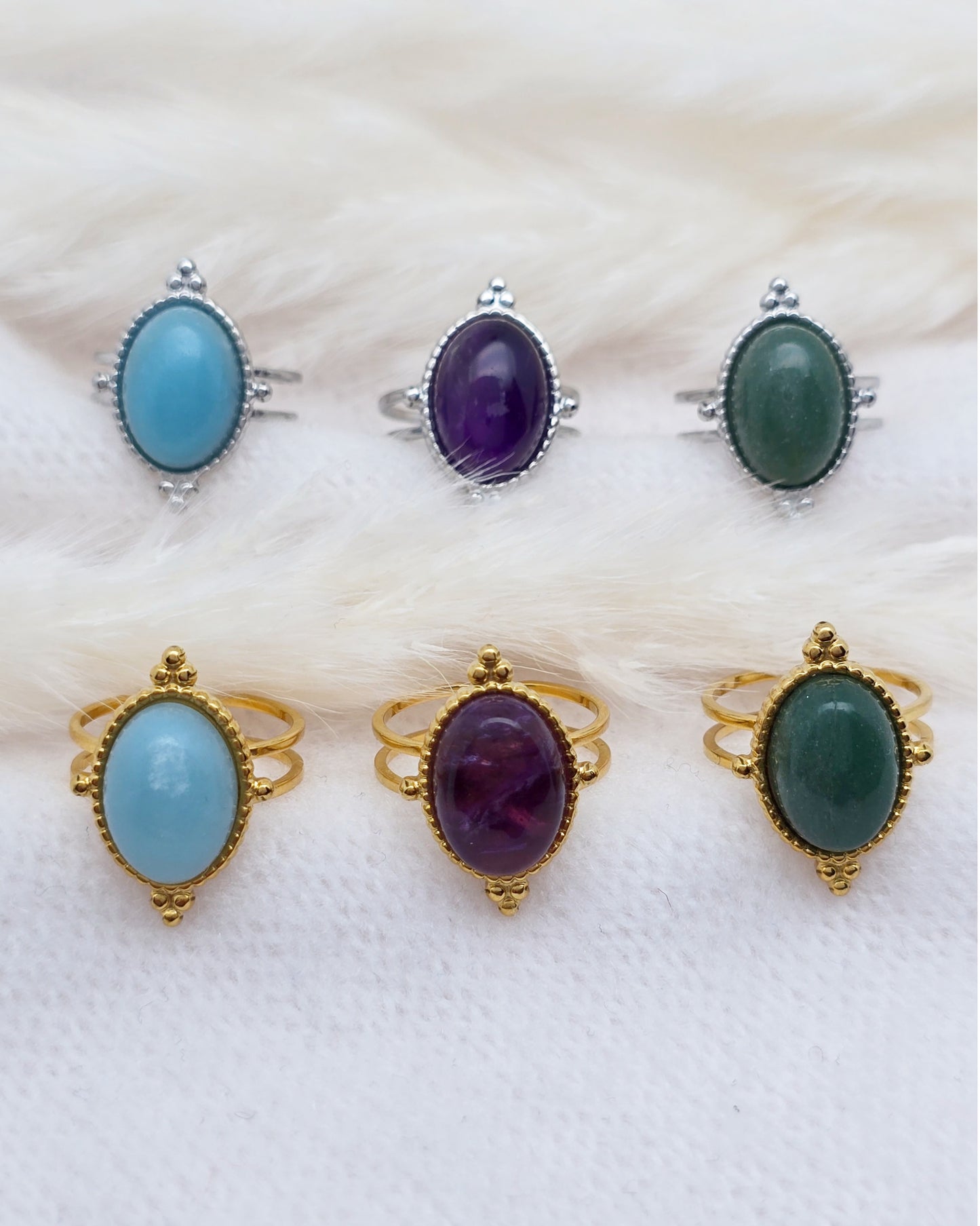 Bague AURALIS ~ 3 pierres disponibles 🌷 doré/argenté