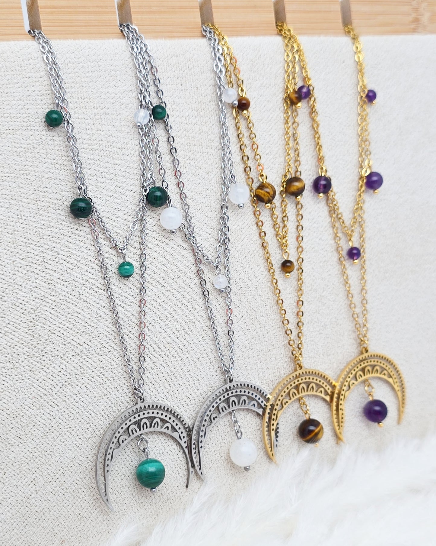 Collier CHANDRA ~ 4 pierres disponible 🌷 doré/argenté