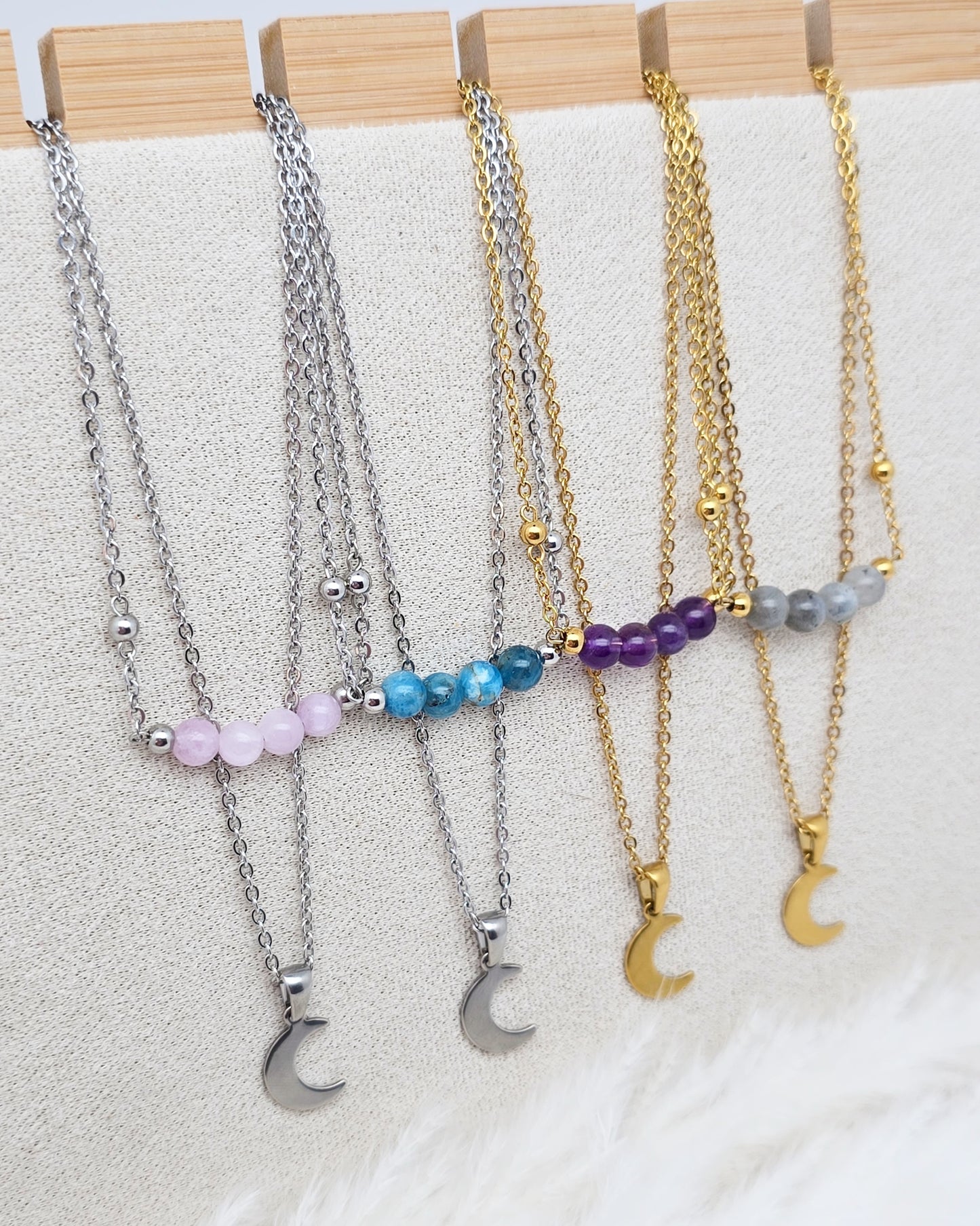 Collier MÉLIA ~ 8 pierres disponibles 🌷 doré/argenté