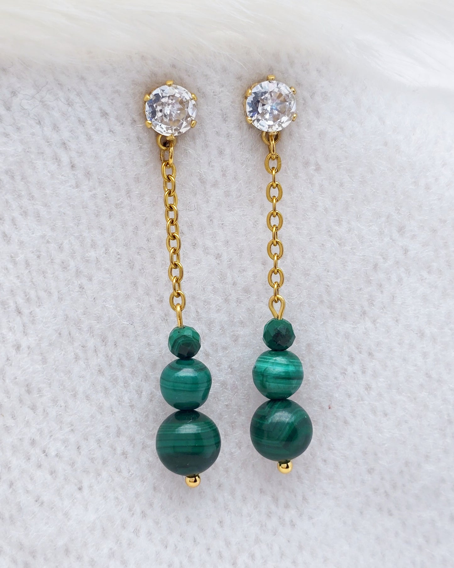 Boucles d'oreilles DÉLIA ~ 3 pierres disponibles 🌷 doré/argenté