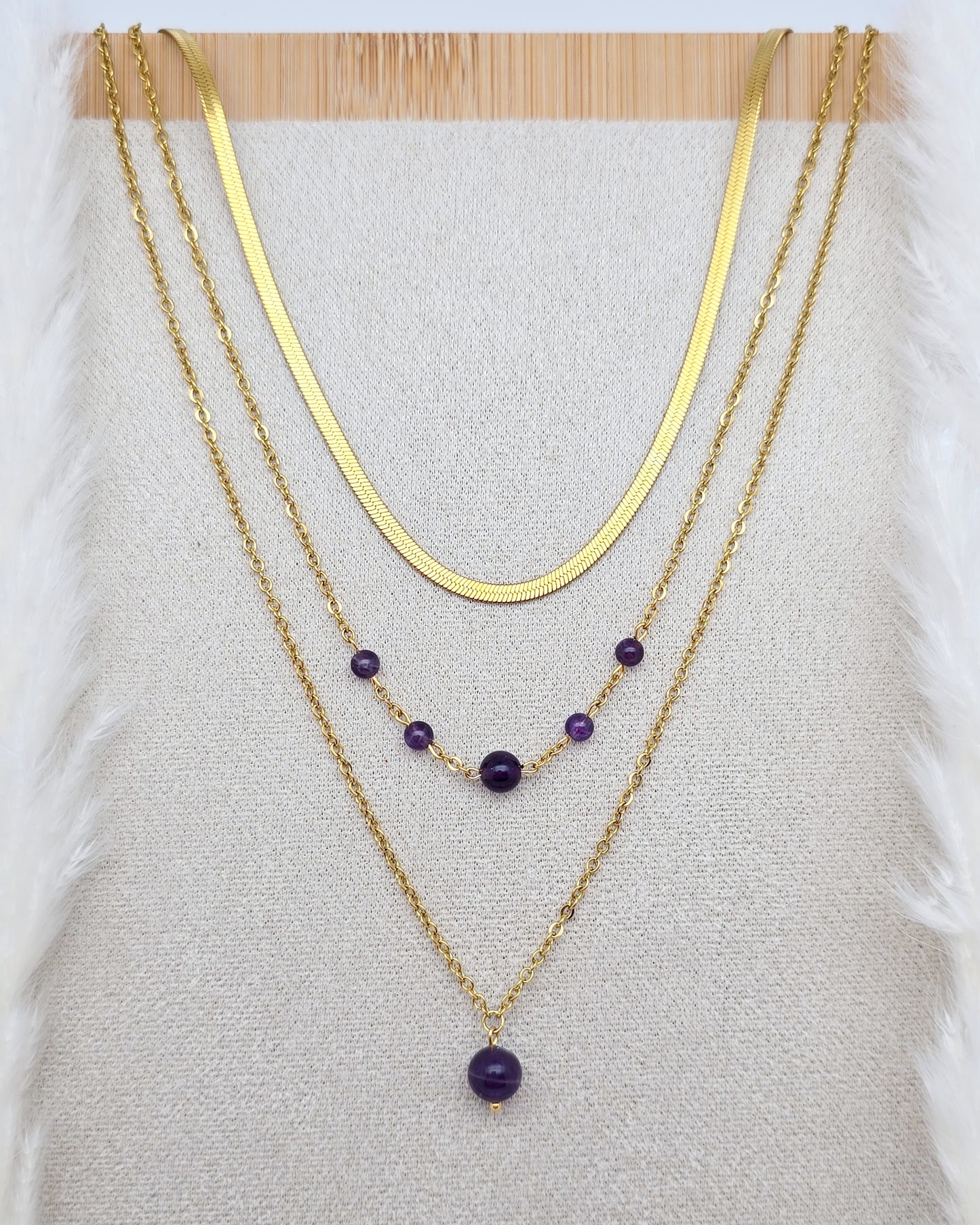 Collier HERMIONE ~ 3 pierres disponibles 🌷 doré/argenté