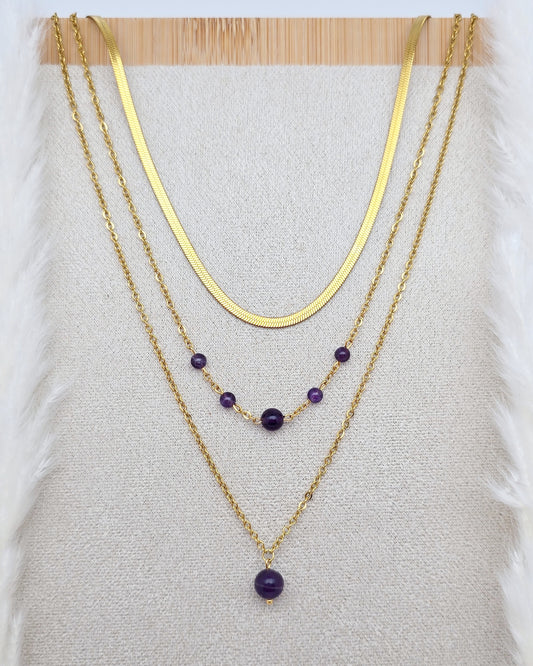 Collier HERMIONE ~ 3 pierres disponibles 🌷 doré/argenté