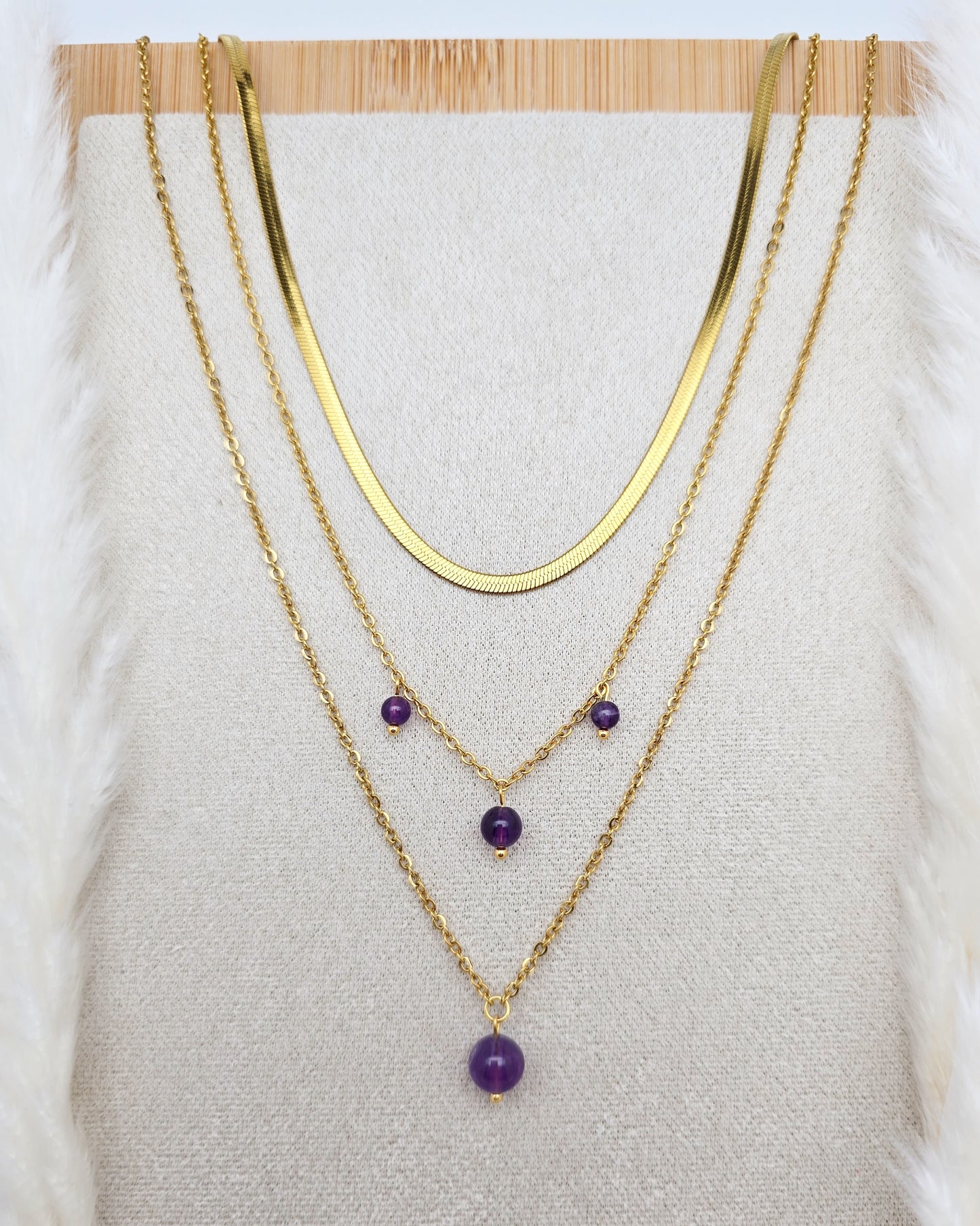 Collier DANAÉ ~ 3 pierres disponibles 🌷 doré/argenté