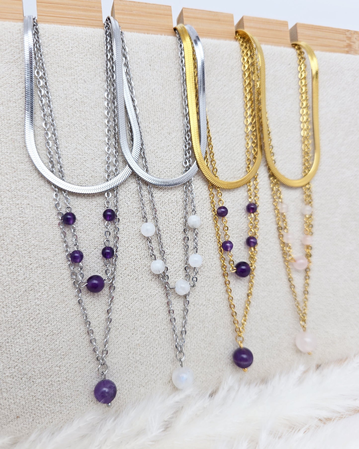 Collier HERMIONE ~ 3 pierres disponibles 🌷 doré/argenté