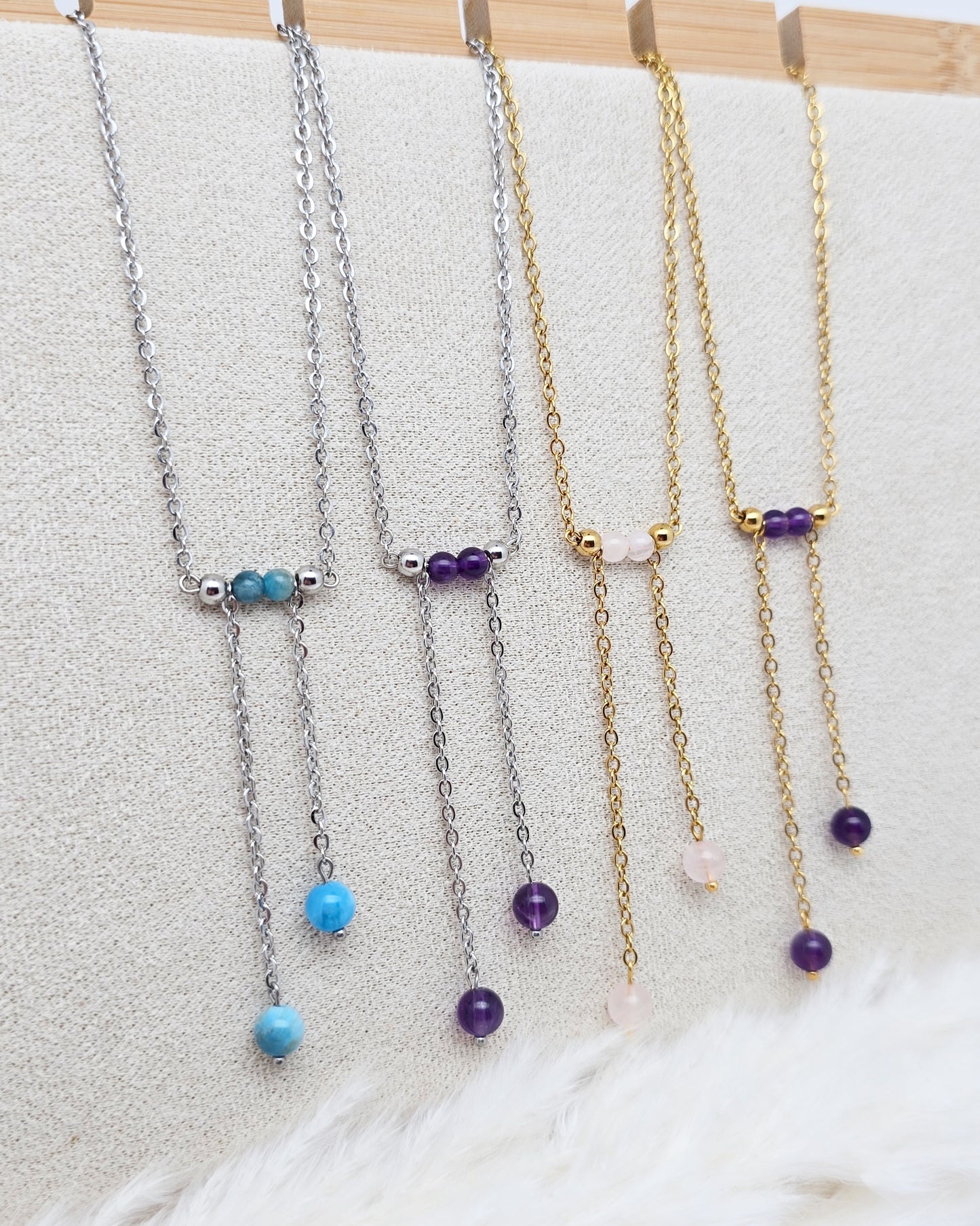 Collier ARCADIA ~ 3 pierres disponibles 🌷 doré/argenté