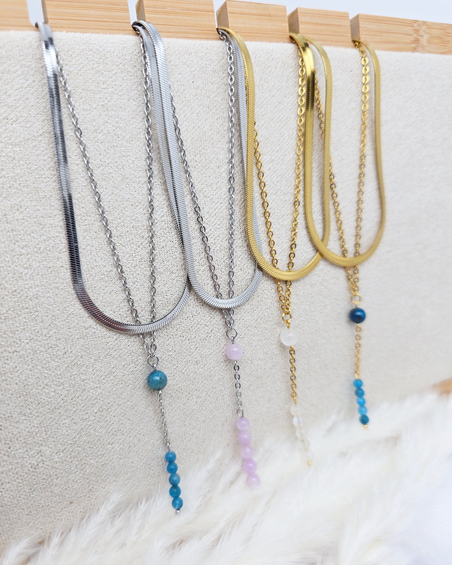 Collier DAPHNÉ ~ 3 pierres disponibles 🌷 doré/argenté