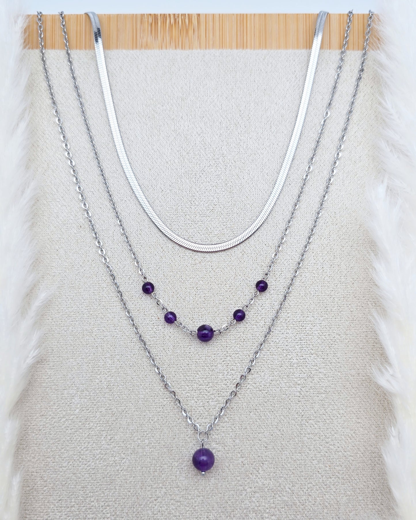 Collier HERMIONE ~ 3 pierres disponibles 🌷 doré/argenté