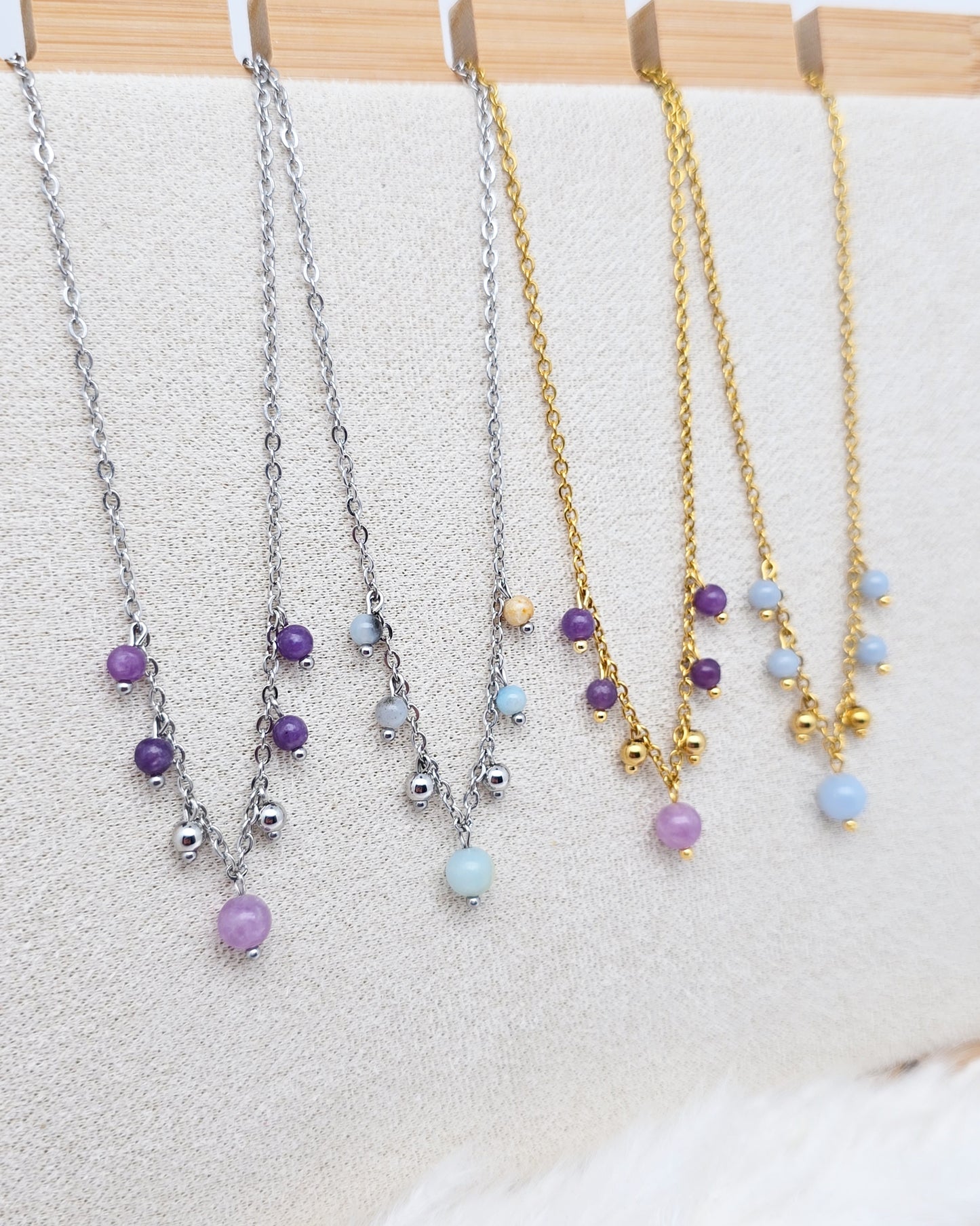 Collier HÉRA ~ 3 pierres disponibles 🌷 doré/argenté